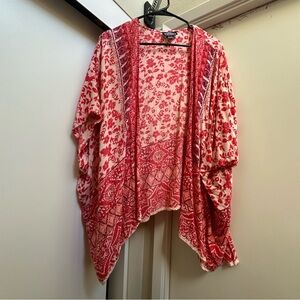 Red and cream boho floral and geometric kimono